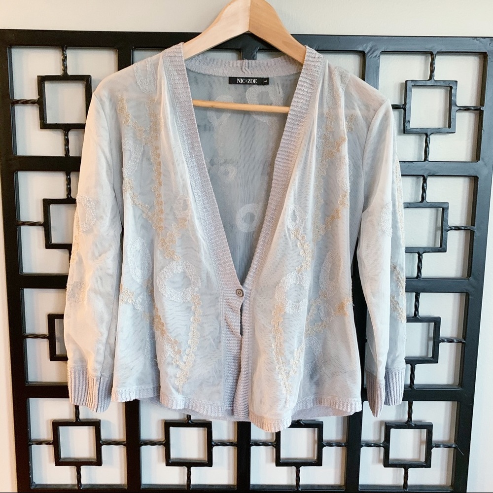 Nic + Zoe Sheer Embroidered Floral Lace Cardigan